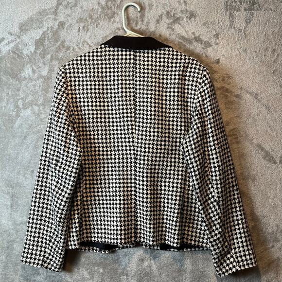 Tavora Houndstooth Patterns Button Up Collared Blazer Women's Size 16 Silk Black - Picture 4 of 6